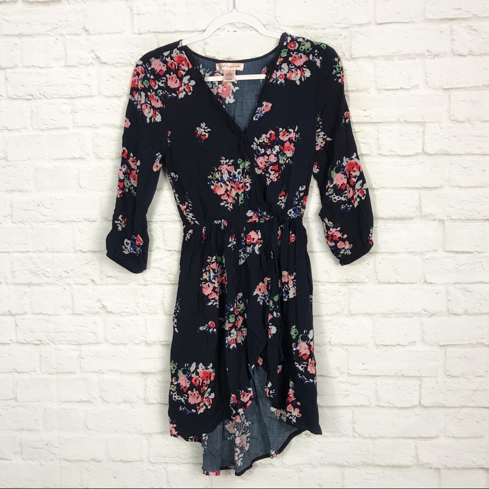 Band Of Gypsies Floral Faux Wrap High Low Dress S - Picture 1 of 6